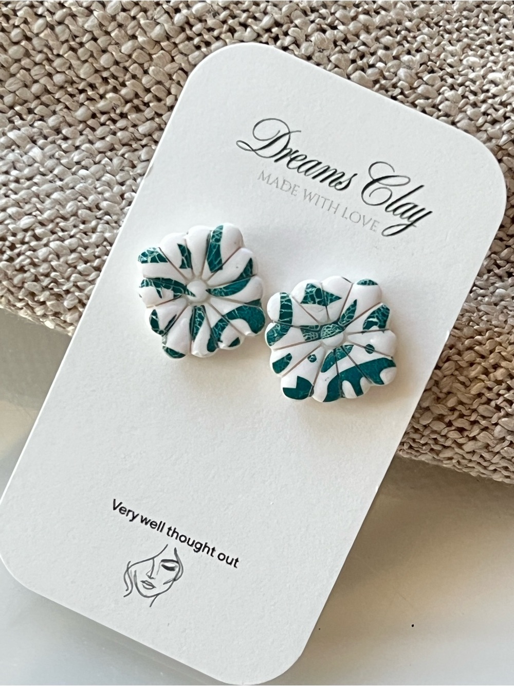 Dreams Clay White & Teal Floral Polymer Clay Earrings